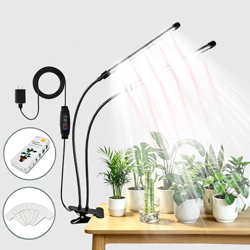 Full Spectrum 84 LED Grow Light for Indoor Plants, 6500K Timer 3 Modes | Clip-on design, UL adapter included, 8.2ft long cord, 10 dimmable levels, timer settings 4/8/12/18H, indoor plant growing