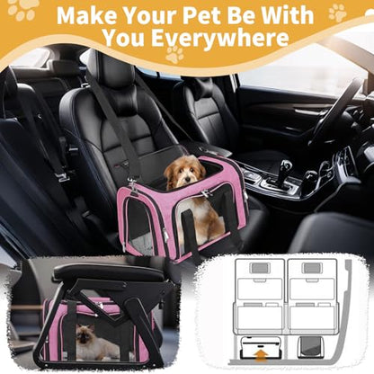Soft-Sided Cat/Dog/Pet Carrier, Collapsible Pets Travel Carriers | for Big Cats/Small Dogs with Shoulder Strap & Removable Mat, Mesh Puppy Carry Bag, Up to 16 Lbs, TSA Airline Approved(Pink) - color: PINK, size: 17"L x 11"W x 11"H