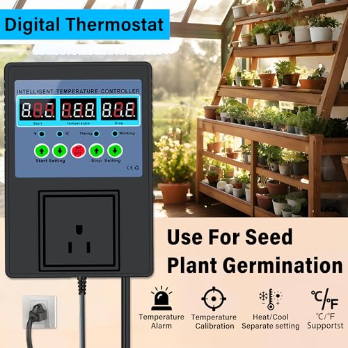 TempMaster Digital Temperature Controller,Heating & Cooling Thermostat | Dual Relay 15A 3300W,-20~120℉ Incubator Thermostat with Waterproof Probe,Temperature Control Switch for Reptile Tank - color: Black