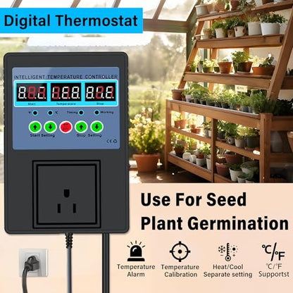 TempMaster Digital Temperature Controller,Heating & Cooling Thermostat | Dual Relay 15A 3300W,-20~120℉ Incubator Thermostat with Waterproof Probe,Temperature Control Switch for Reptile Tank - color: Black