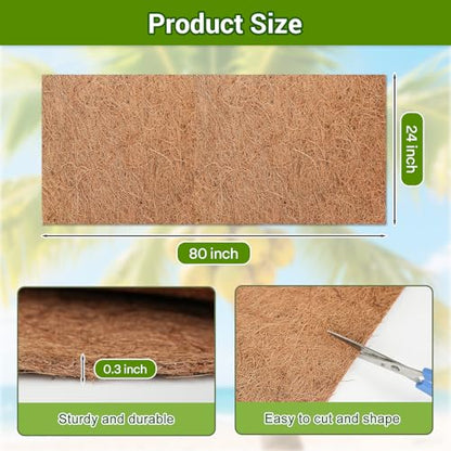 Coco Liner Roll 24x80 Inch, Natural Coconut Liners for Planter Flower Basket, Thick Coco Fiber Mat for Hanging Basket, Garden Decoration, Animal Pet Pads, Reptile Carpet - size: 24 x 80 inch