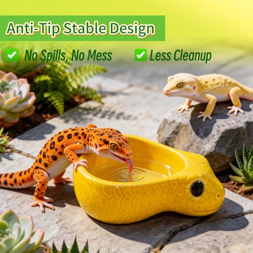 Reptile Water Dish, Ceramic Snake Water Bowl for Snake, Leopard Gecko, Bearded Dragon and Lizard, Reptile Bathing Pool Food Feeding Dish, Terrarium Tank Accessories (Yellow) | For Snake, Leopard Gecko, Bearded Dragon and Lizard, Reptile Bathing Pool, Food