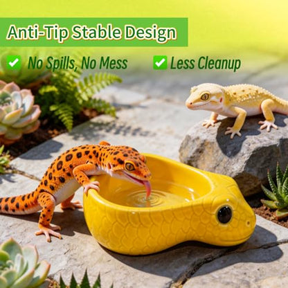 Reptile Water Dish, Ceramic Snake Water Bowl for Snake, Leopard Gecko, Bearded Dragon and Lizard, Reptile Bathing Pool Food Feeding Dish, Terrarium Tank Accessories (Yellow) | For Snake, Leopard Gecko, Bearded Dragon and Lizard, Reptile Bathing Pool, Food