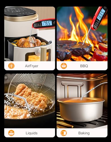 Instant Read Meat Thermometer Digital with Dual Probe | Large Backlit, Calibration, Food Thermometer for Cooking, Grilling, Smoker, BBQ, Candy, Oil Fry, Kitchen, Gifts for Men - color: Red