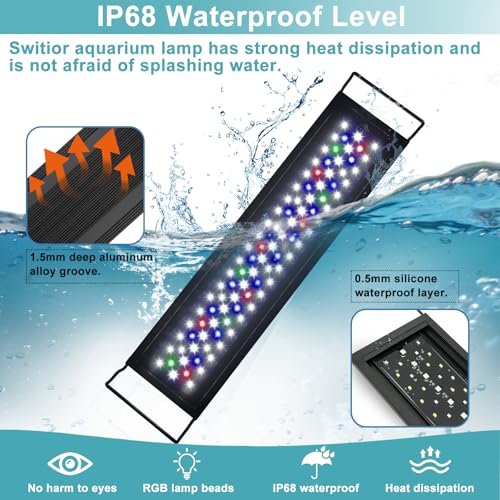 24/7 LED Aquarium Light, IP68 Waterproof Extendable Bracket Fish Tank Light with Timer, 7 Colors, 10 Level Adjustable Brightness, DIY Mode Full Spectrum Aquarium Plant Light for 30-36 Inch Fish Tank - size: 30"-36"