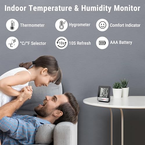 TempPro TP49 3 Pack Digital Hygrometer Indoor Thermometer | Humidity Meter Mini Hygrometer Thermometer with Temperature and Humidity Monitor Room, Black - color: Black Indoor Thermometer