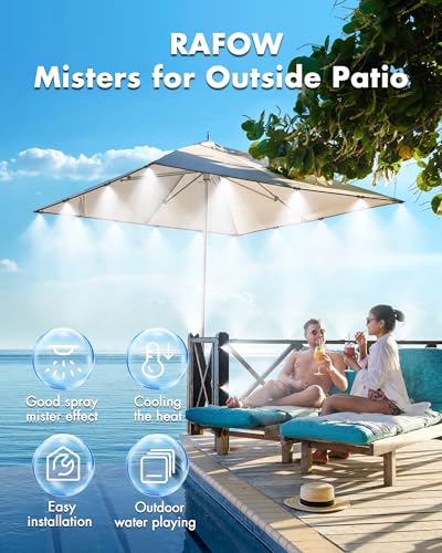 Misters for Outside Patio with Water Filter - 59Ft(18M) Misting system Line 20 Brass Mist Nozzles Brass Adapter(3/4") Patio Misters for Cooling Outdoor Greenhouse Backyard Porch Garden BBQ Party Pool - size: 59FT / 18M