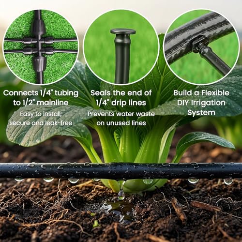 MIXC 1/4" Irrigation Dripline Tubing (200 Ft Roll), Saving 80% Water, 6" Emitter Spacing, 0.5 GPH Emitters Built-In Drip Irrigation Line with 1/4" Fittings Included, Black - size: 200FT