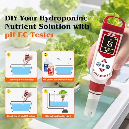 pH EC Meter for Hydroponic, Digital pH TDS EC ppm Tester | Color Screen Display, High Accuracy pH Pen Probe for Drinking Water, Nutrient Solution, Aquariums, Pools & Home Use
