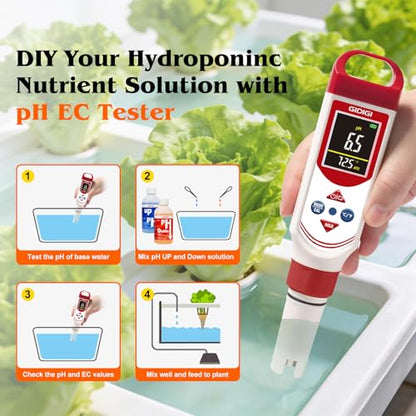 pH EC Meter for Hydroponic, Digital pH TDS EC ppm Tester | Color Screen Display, High Accuracy pH Pen Probe for Drinking Water, Nutrient Solution, Aquariums, Pools & Home Use