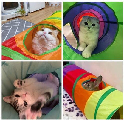 PetLike S Way Cat Tunnel Collapsible Pop-up Pet Tube Hideaway Play Toy with Ball (S-Way, Rainbow) - color: Rainbow, size: S-Way