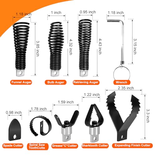 8-Piece Drain Snake Drill Attachment, Cutter and Auger Set, Compatible with 50FT-100FT Drain Cleaning Machines, Fits 5/16-inch to 3/4-inch Drain Snake Cables