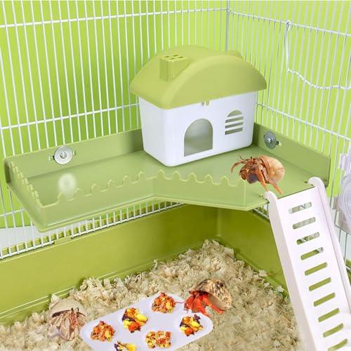 Hermit Crab Accessories - Platform with Ladder and Food Dish Hermit Crab Habitat Accessories Hermit Crab Climbing Toys for Reptiles, Turtles, Hamsters, Small Lizards, Geckos