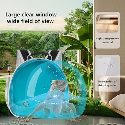 Bearded Dragon Travel Backpack with Harness and Leash Set,Lizard Backpack Travel Carrier,Space Capsule Clear Bubble Window Astronaut Reptile Carrier Backpack, Airline Approved - color: Black/Blue