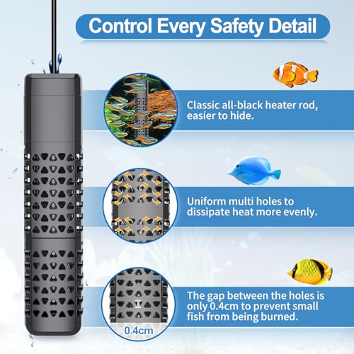 HiTauing Aquarium Heater, Upgraded 100W Fish Tank Heater with Intelligent Leaving Water Automatically Stop Heating and Advanced Temperature Control System, Suitable for Saltwater and Freshwater - size: 100W for 10-20 Gallon