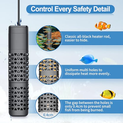 HiTauing Aquarium Heater, Upgraded 100W Fish Tank Heater with Intelligent Leaving Water Automatically Stop Heating and Advanced Temperature Control System, Suitable for Saltwater and Freshwater - size: 100W for 10-20 Gallon