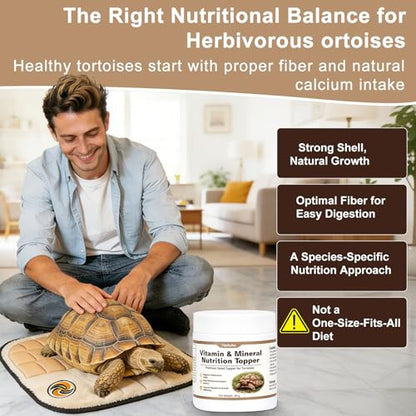Tortoise Nutrition Calcium Powder, Vitamin & Mineral Supplement for Herbivorous Tortoises, Supports Shell & Bone Health Balanced Diet, Daily Feeding Nutrition Topper for Sulcata Turtles Tortoises