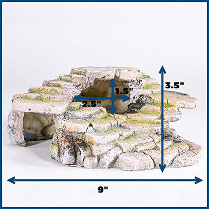 PENN-PLAX Reptology Shale Scape Step Ledge & Cave Hideout – Basking Area - Decorative Resin for Aquariums & Terrariums – Great for Reptiles, Amphibians, and Fish – Medium - size: Medium