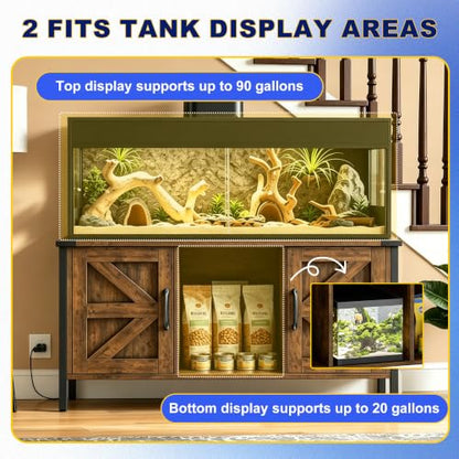 Saifu Reptile Tank Stand, 48"x24", 500 LBS Capacity, Rustic Brown | For 120-230 Gallon Terrariums, Fits Tall Enclosures or Stacked 4x2x2 PVC Tanks, Power Outlets, Cabinet Storage - color: Rustic Brown