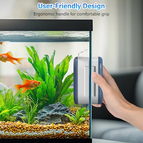 fishkeeper Aquarium Glass Cleaner, Double Side Algae Scraper with 2 Blades | Magnetic Aquarium Glass Cleaner with Self Floating, Glass Scrubber Brush for 0.2-0.7 Inch Thick Thick Glass & Acrylic Tanks