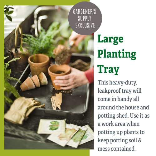 Gardeners Supply Company Large Plant Tray | 46-1/2"L x 15-1/2"W x 2"D | Multi-use Durable Plastic Tray for Indoor & Outdoor Plants, Seed Starting & Potting Flowers, Black