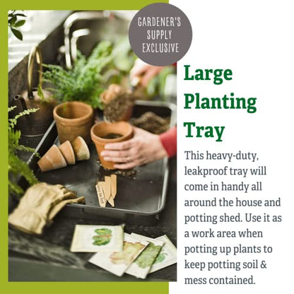Gardeners Supply Company Large Plant Tray | 46-1/2"L x 15-1/2"W x 2"D | Multi-use Durable Plastic Tray for Indoor & Outdoor Plants, Seed Starting & Potting Flowers, Black
