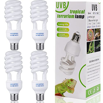 Reginary 4 Pcs Uvb Reptile Light 10.0 26 W, Reptile Uvb Bulb for Desert Tropical Sub Tropical Fluorescent Simulation Color Light for Turtle, Bearded Dragon, Lizard, Gecko
