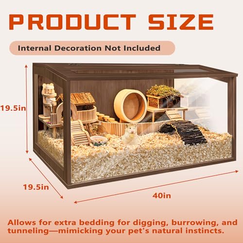 PROLEE Hamster Cage with Chewproof Wood Top, Guinea Pig Cages, Hamster Habitat with Clear Acrylic Sheets Solid Built, Small Animal Cage (Walnut, 40X19.5X19.5 inch) - color: Walnut, size: 40.0"L x 19.5"W x 19.5"H