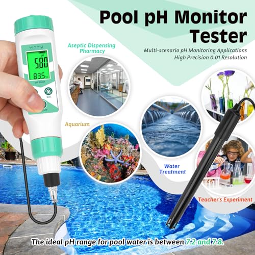 Smart pH Meter for Water, pH Measurement with pH Calibration Solution Kit | Monitor pH,pH Test Meter with 1.2 separate Electrode Cord，pH Testing for Hydroponic Setups/Fermented Canned Food/Pool