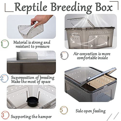Hamiledyi 2PCS Reptile Feeding Box Snake Breeding Box Transparent Animal Habitat Cage Portable Plastic Turtle Transport Container for Bearded Dragon Lizard Spider Frog Scorpion Gecko 12.6 x 8.6 x 5.9