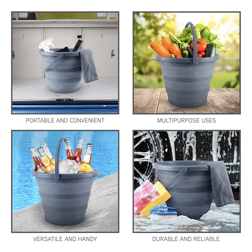 SIMPLEMADE Collapsible Bucket Cleaning Set - Includes 2 Foldable Buckets, Spray Bottle, Rag, Scrubbing Brush and Sponge - Holds Up to 10 liters, Easy Storage, All-Purpose Cleaning Solution - color: Blue
