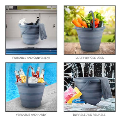 SIMPLEMADE Collapsible Bucket Cleaning Set - Includes 2 Foldable Buckets, Spray Bottle, Rag, Scrubbing Brush and Sponge - Holds Up to 10 liters, Easy Storage, All-Purpose Cleaning Solution - color: Blue