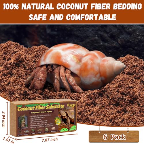 6 Pack Coconut Fiber Substrate, Natural Coco Coir Reptile Bedding | Reptile Substrate for Tortoises, Snakes, Hermit Crabs, Bearded Dragon and Turtles, Bioactive Terrarium Soil & Plant Substrate - color: 6 Pack
