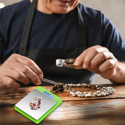 Fuzion Digital Scale .01 Gram Accuracy, 500g Small Kitchen Food Scales | 2 Trays Included for Jewelry, Gold, Herb, Powder, Spice, Coffee, Coin - Weight Gram and Oz - color: Green