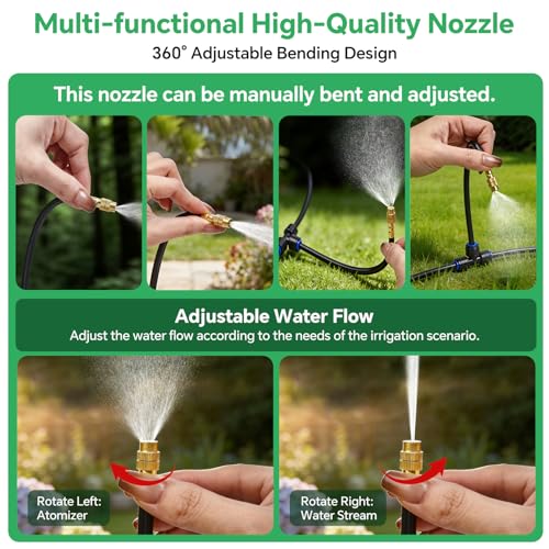 120Ft 1/4" Drip Irrigation System for Garden – 26 Adjustable Copper Nozzles, Automatic Atomizing Sprinkler System for Outdoor Plants Raised Bed, Yard, Potted Plants & Lawn - size: 120FT 1/4'' Main tube