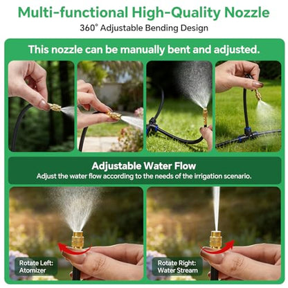 120Ft 1/4" Drip Irrigation System for Garden – 26 Adjustable Copper Nozzles, Automatic Atomizing Sprinkler System for Outdoor Plants Raised Bed, Yard, Potted Plants & Lawn - size: 120FT 1/4'' Main tube