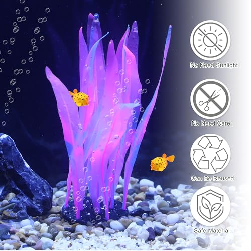 Aquarium Glowing Kelp Plant, Soft Silicone Glowing Decorations Pink 2pcs - color: Pink