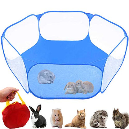 Small Animals Tent,Reptiles Cage,Breathable Transparent Pet Playpen Pop Open Outdoor/Indoor Exercise Fence,Portable Yard Fence (Blue) - color: Blue