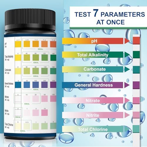 Aquarium Test Strips,7-Way Freshwater Saltwater Fish Tank Pond Test(100ct) | Nitrate, Nitrite, Chlorine, Hardness, Alkalinity, Carbonate, pH - color: 7 WAY