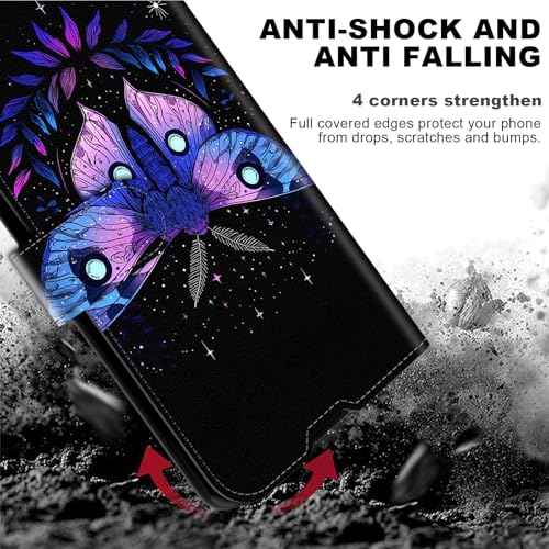 for Cricket Outlast 5G 2024 Wallet case with RFID Blocking Credit Card Holder Kickstand, Folio Flip PU Leather Shockproof Protective Cover for AT&T Motivate Pro 5G, Mystical Moth - color: Mystical Moth