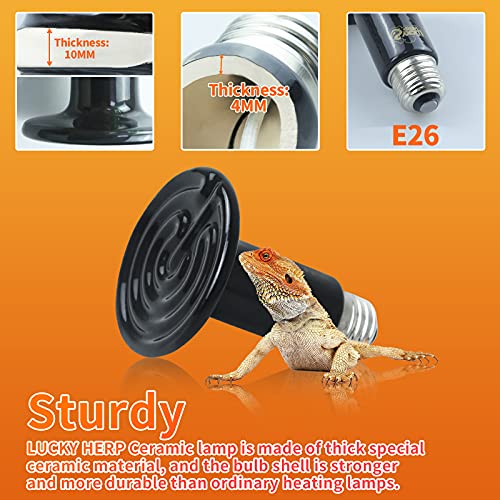 LUCKY HERP 150W Ceramic Heat Emitter, Reptile Heat Bulbs, Ceramic Heat Lamp for Reptiles, Amphibian, Chicken, Dog, Cat (2-Pack) - size: 150