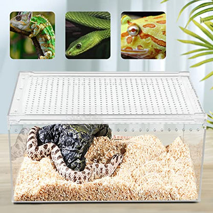 Reptile Terrarium, 12 x 8 x 6 Inch Acrylic Reptile Pet Breeding Cage with Magnetic Door, Multifunctional Clear Reptile Tank, Amphibians Feeding Box for Horned Frog, Scorpion, Spider, Snake