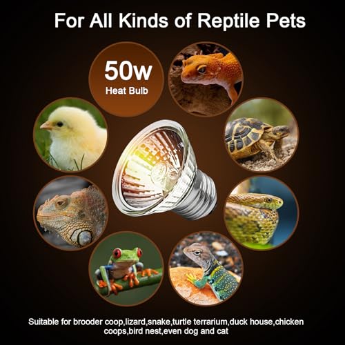 50W Uva Light Bulbs 4-Pack, Turtle Heat Lamp for Reptile | E26 Base Fit for Reptiles and Amphibian Tanks, Terrariums and Cages, Works with Various Lamp Fixtures
