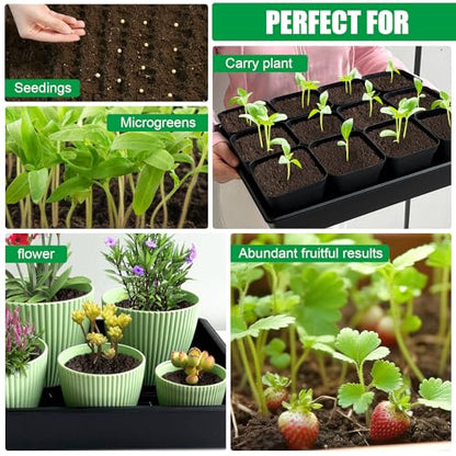 RooTrimmer Seed Starter Tray, 5 Packs Plant Tray, Durable Plastic Growing Trays, Stackable Seedling Starter Trays Perfect for Indoor, Outdoor, Greenhouses, 16.5" L x 13.2" W x 2.8" H - Black - size: 16.5" x 13.2" x 2.8" Trays - 5P
