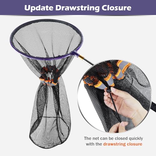 Snake Catcher Grabber Stick and Net, Telescopic Grabber Handling Tool | Reptile Snake Grabber Tool, 16 to 60" Telescopic Pole Stick, 12" Ring, Secure Drawstring, Transporting and Capturing Snakes
