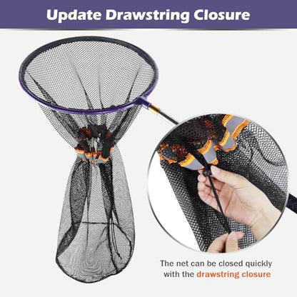 Snake Catcher Grabber Stick and Net, Telescopic Grabber Handling Tool | Reptile Snake Grabber Tool, 16 to 60" Telescopic Pole Stick, 12" Ring, Secure Drawstring, Transporting and Capturing Snakes