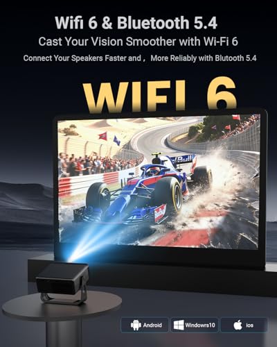 Smart Projector with WiFi and Bluetooth, Built-in Streaming Apps, Native 1080P, 4K Support, Auto Focus & Keystone, 210° Rotation, Movie Projector for Outdoor Bedroom Home Office