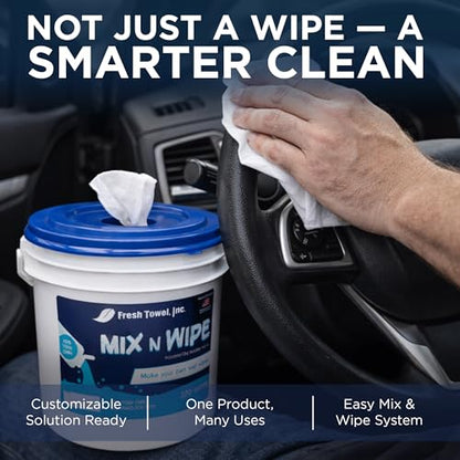 Fresh Towel Mix-N-Wipe Dry Wipes Refill, 220 Sheets, Cleaning Wipes | 6 x 9 inch center-pull format accepts a chosen liquid solution for custom wet applications at home, in garages, cars or gyms. - style: 1-Pack of 220 Wipes with Bucket