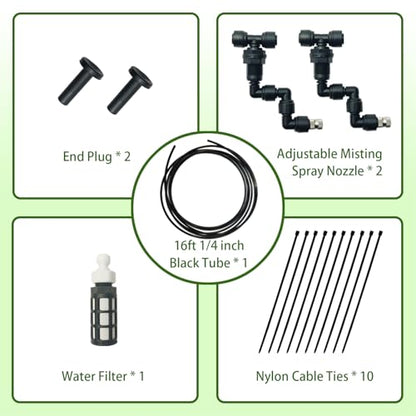 Reptile Terrariums Misting Accessories kit, 2PCS Adjustable Reptile Mister Nozzles, with 16ft 1/4 inch Tube, Black - size: 2PCS Single Nozzles