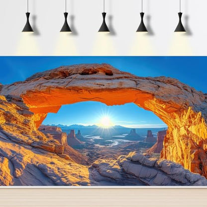 Rock Stone Terrarium Background Desert Gobi Clear Blue Sky Reptile Habitat Background Oasis Mountain Cactus with Sun Rays Aquarium Background Natural Desert Style Landscape Fish Tank Backdrop 24x12in - color: Rock Blue, size: 24(W)x12(H)inches/ 60(W)*30cm
